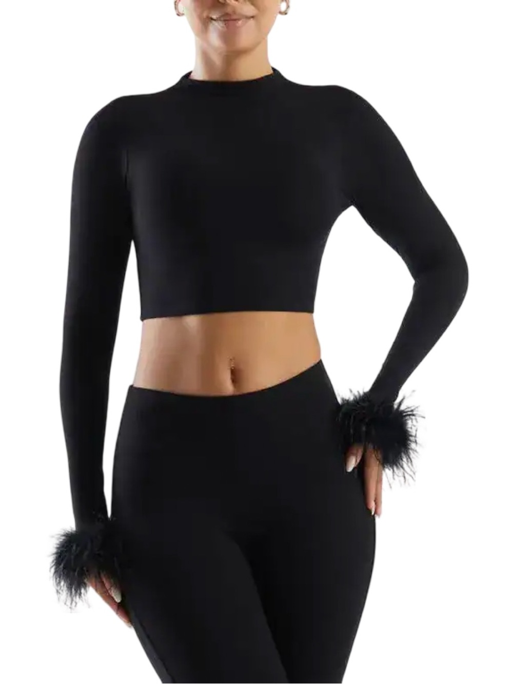 naked wardrobe Fly As A Feather Long Sleeve Crop Top Black Sz S NWT